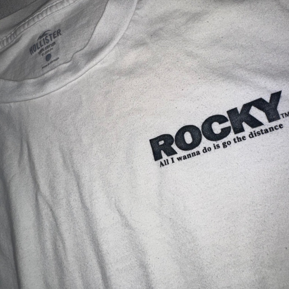 Hollister Rocky Balboa Graphic T-Shirt Mens Small White Movie Quote Relaxed Fit
